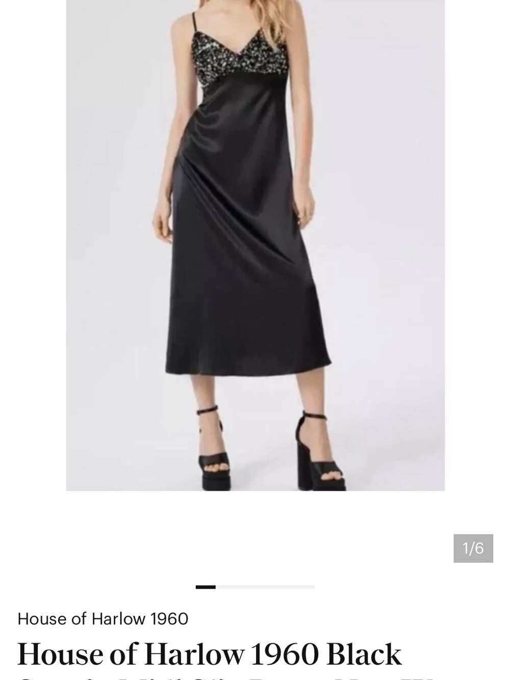 House of Harlow 1960 Black Satin Midi Slip Skirt with Embellished Bodice